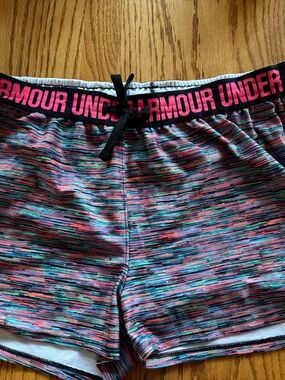 Under Armour Multicolor Space-Dye Workout Shorts with Pink Logo